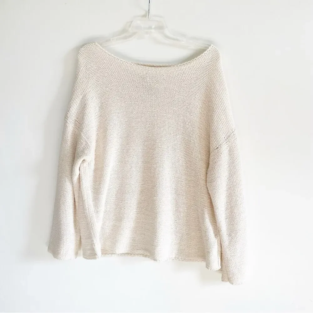 Massimo Dutti Cream Knit Open Neck Sweater